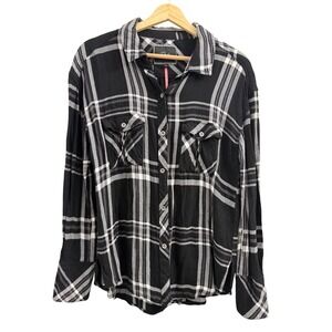 Rails x Free People Plaid Button Down Shirt Black White Checkered XS Rayon Top